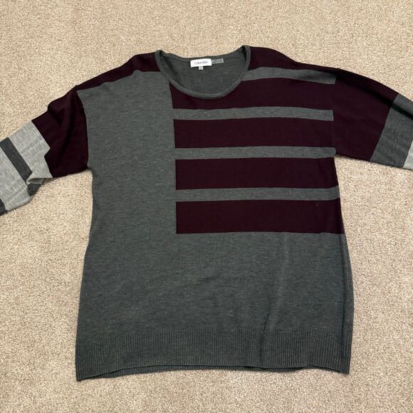 Calvin Klein Gray Color Block Long Sleeve Crew Neck Sweater Women's Large - Picture 6 of 10